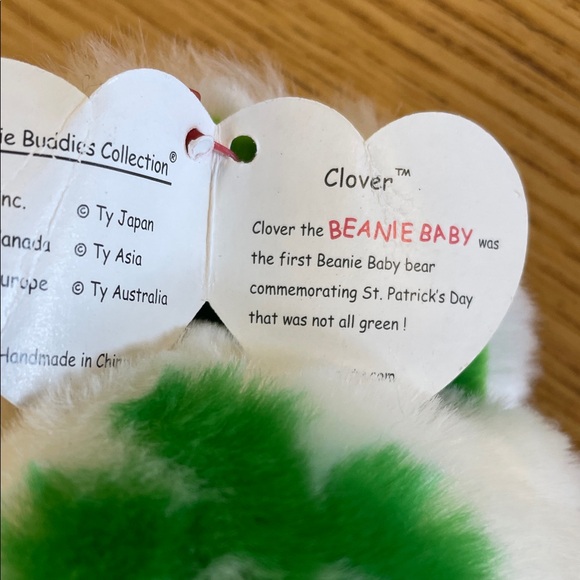 Ty Shamrock Bear - White and Green - Picture 3 of 3